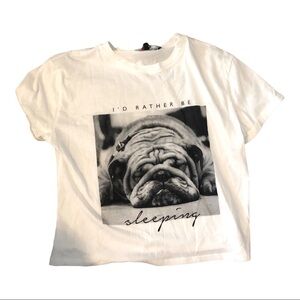 white crop Dog puppy theme funny quote ‘I’d rather be sleeping’ tshirt‎ size XS